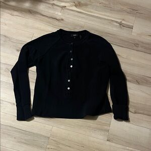 Theory Black Waffle Knit Henley